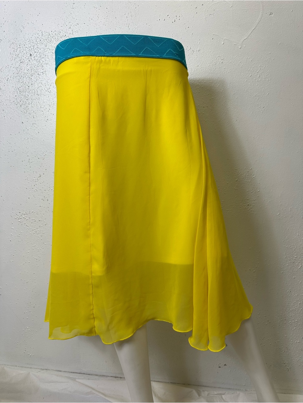 LuLaRoe Yellow Midi Skirt with Teal Waistband